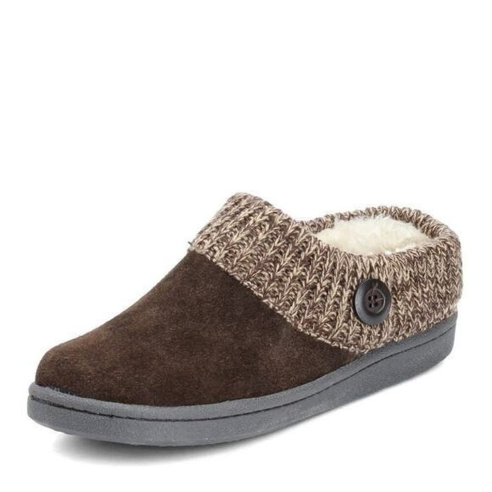 Clarks Womens Suede Leather Knitted Collar Clog Slippers Faux Fur Lining size 7